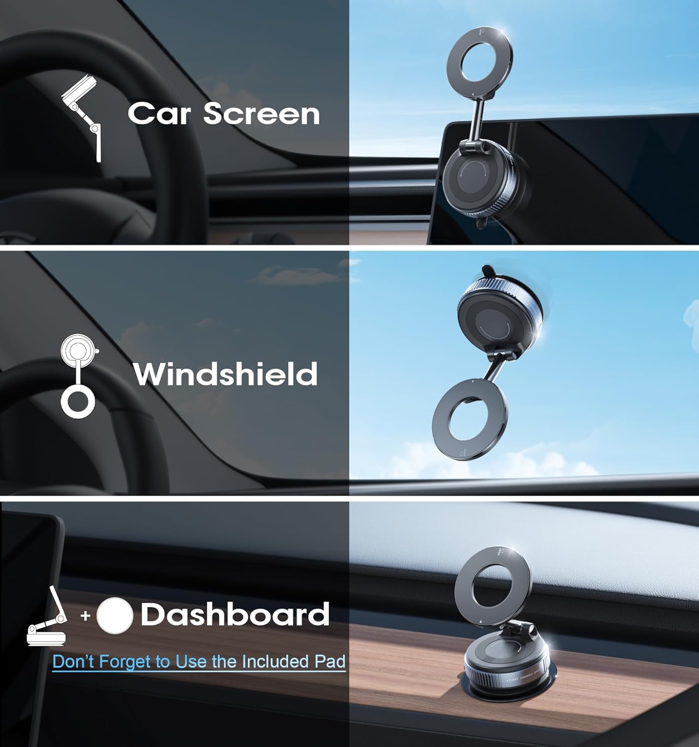 Strong Magnetic Car Phone Holder for MagSafe, Ultra Vacuum Suction Cup Phone Mount 360° Cell Phone Holders for Your Car Accessories for iPhone 16 15 14 13 12 Android