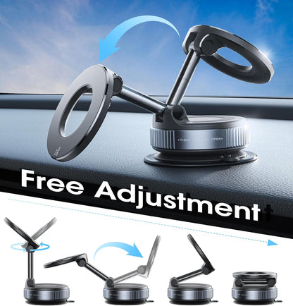 Strong Magnetic Car Phone Holder for MagSafe, Ultra Vacuum Suction Cup Phone Mount 360° Cell Phone Holders for Your Car Accessories for iPhone 16 15 14 13 12 Android