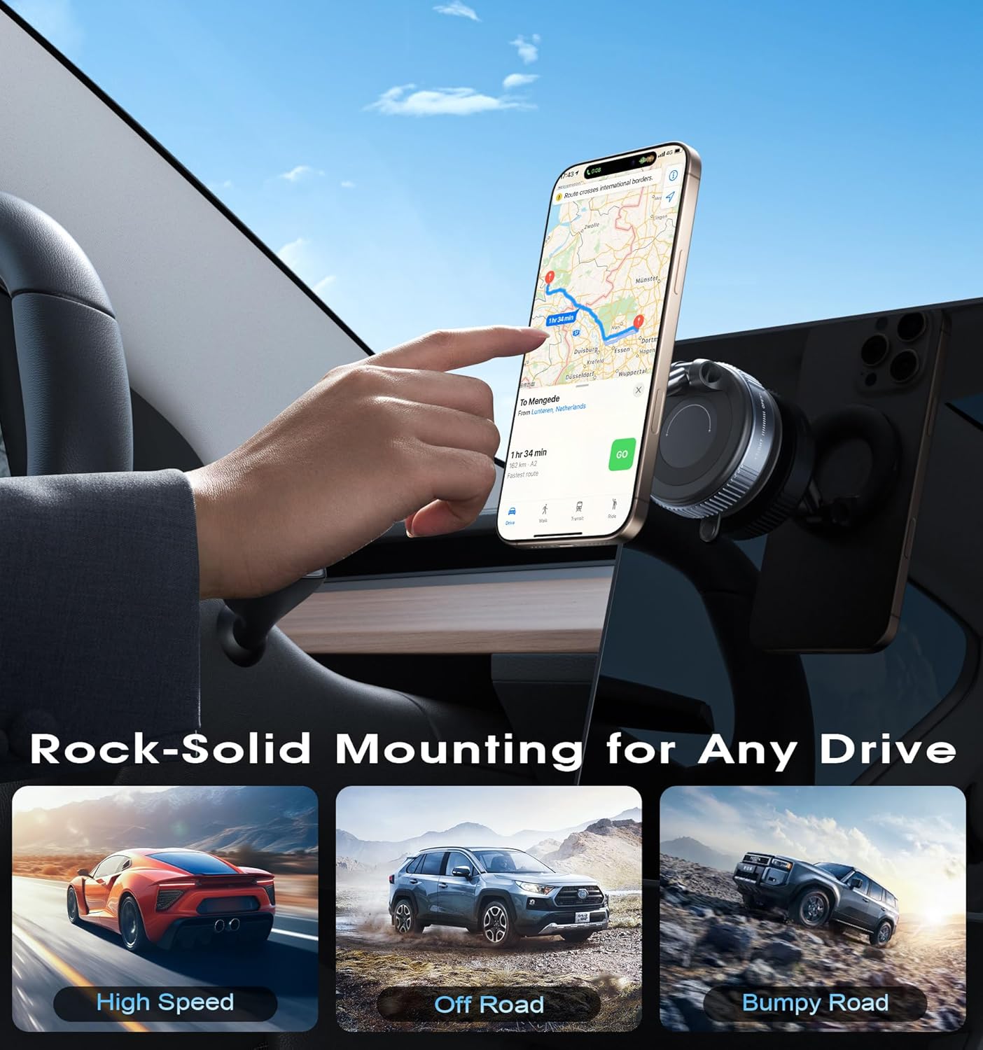 Strong Magnetic Car Phone Holder for MagSafe, Ultra Vacuum Suction Cup Phone Mount 360° Cell Phone Holders for Your Car Accessories for iPhone 16 15 14 13 12 Android