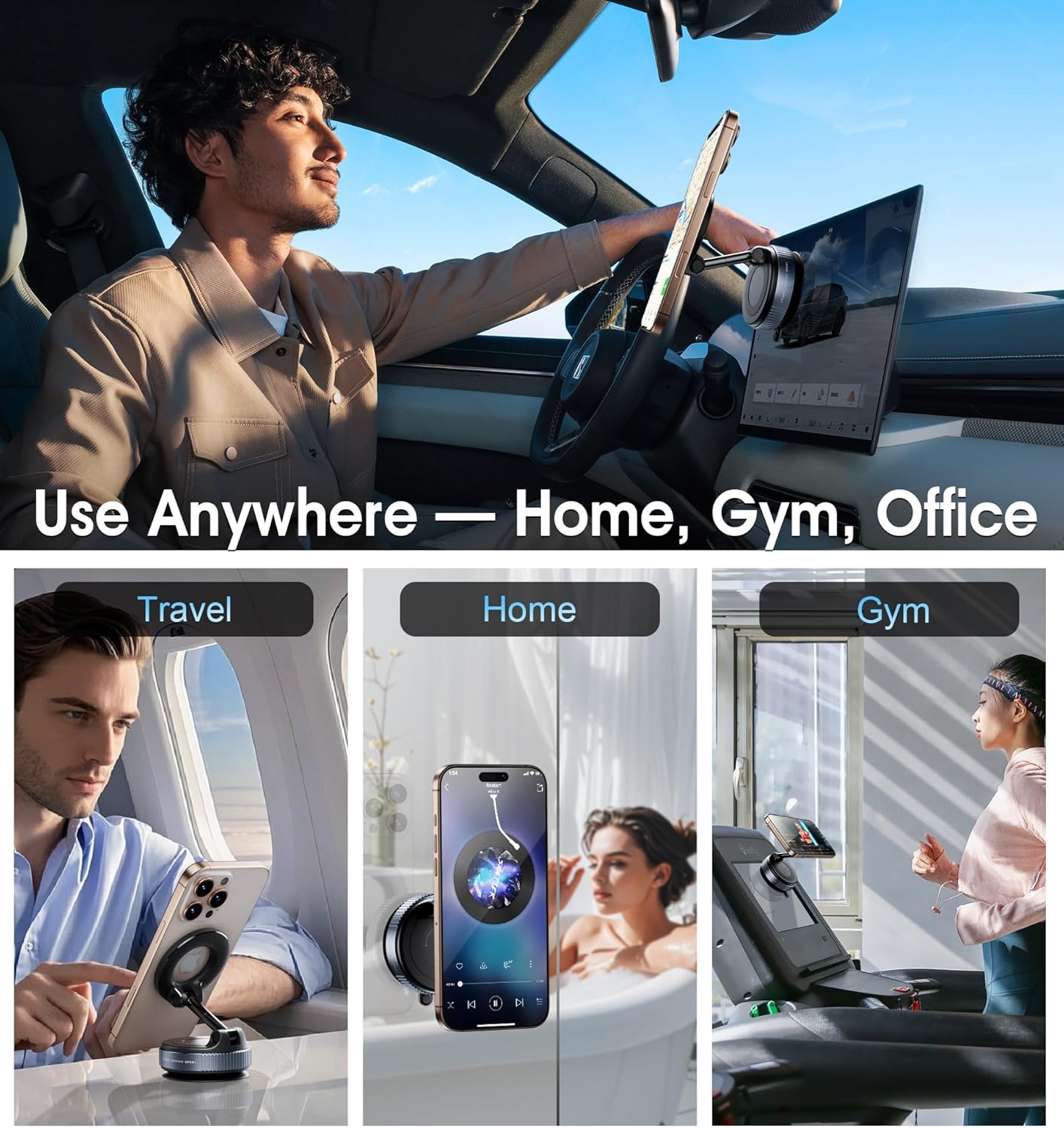 Strong Magnetic Car Phone Holder for MagSafe, Ultra Vacuum Suction Cup Phone Mount 360° Cell Phone Holders for Your Car Accessories for iPhone 16 15 14 13 12 Android